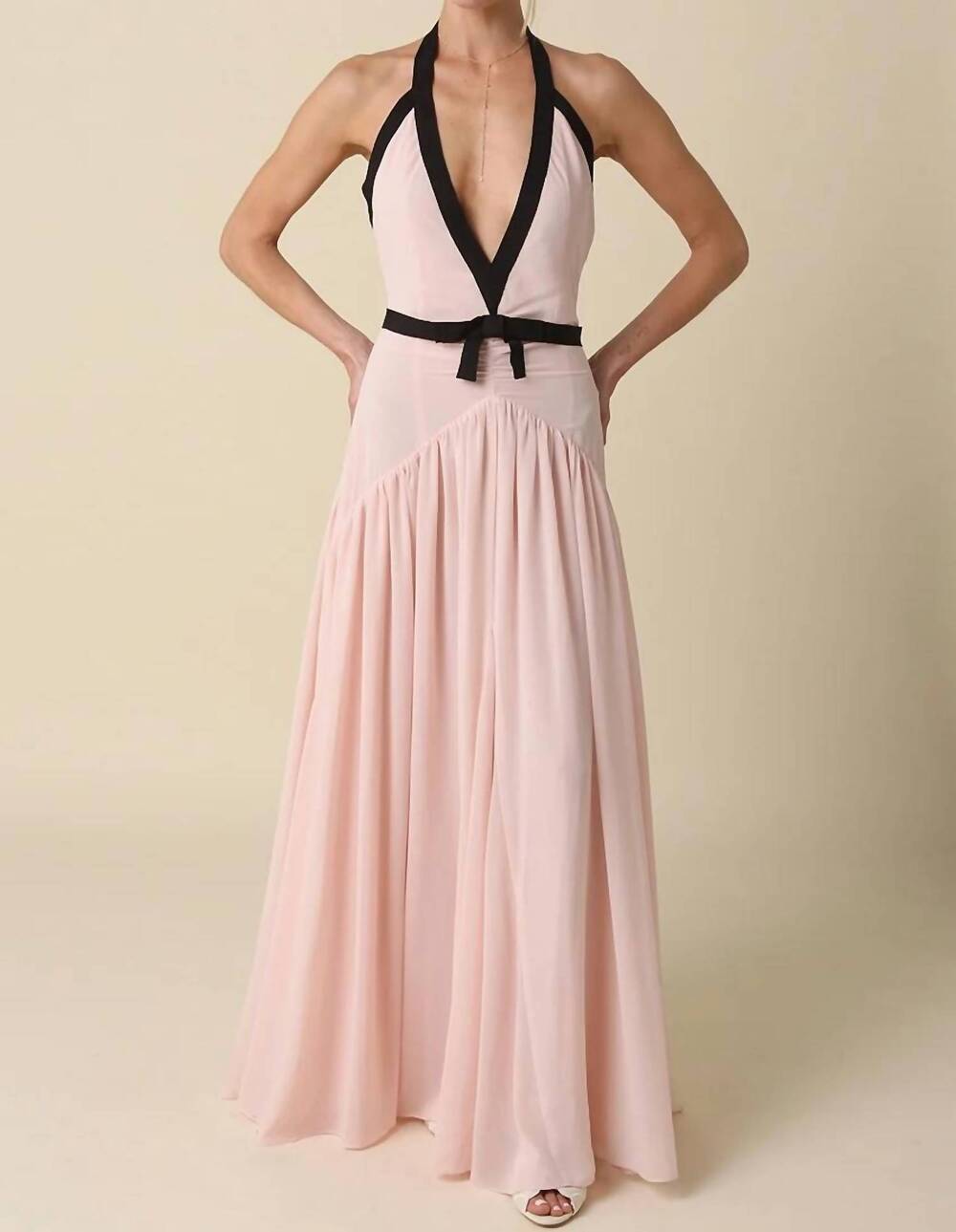 NEW OLIVACEOUS evelyn contrast ribbon maxi dress in pink